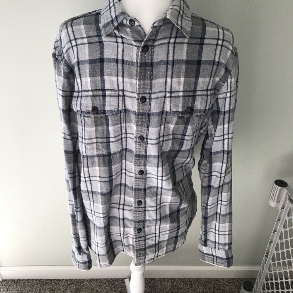 Navy and gray flannel shirt